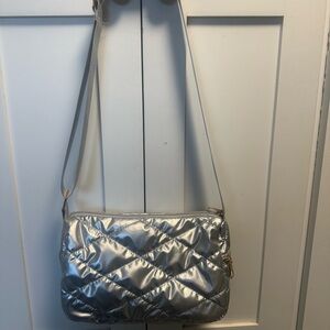 Silver Quilted Crossbody Bag